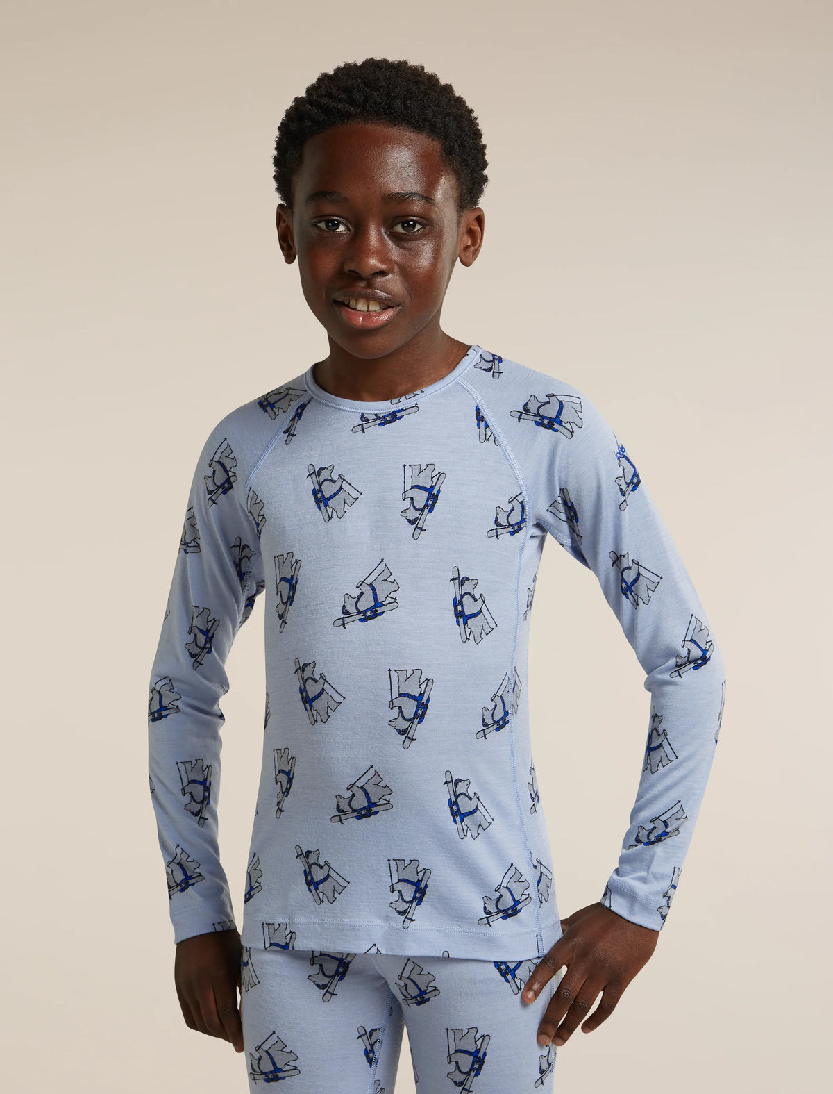 Kids' Merino 200 Oasis Long Sleeve Thermal Crewe Bear Tour AOP